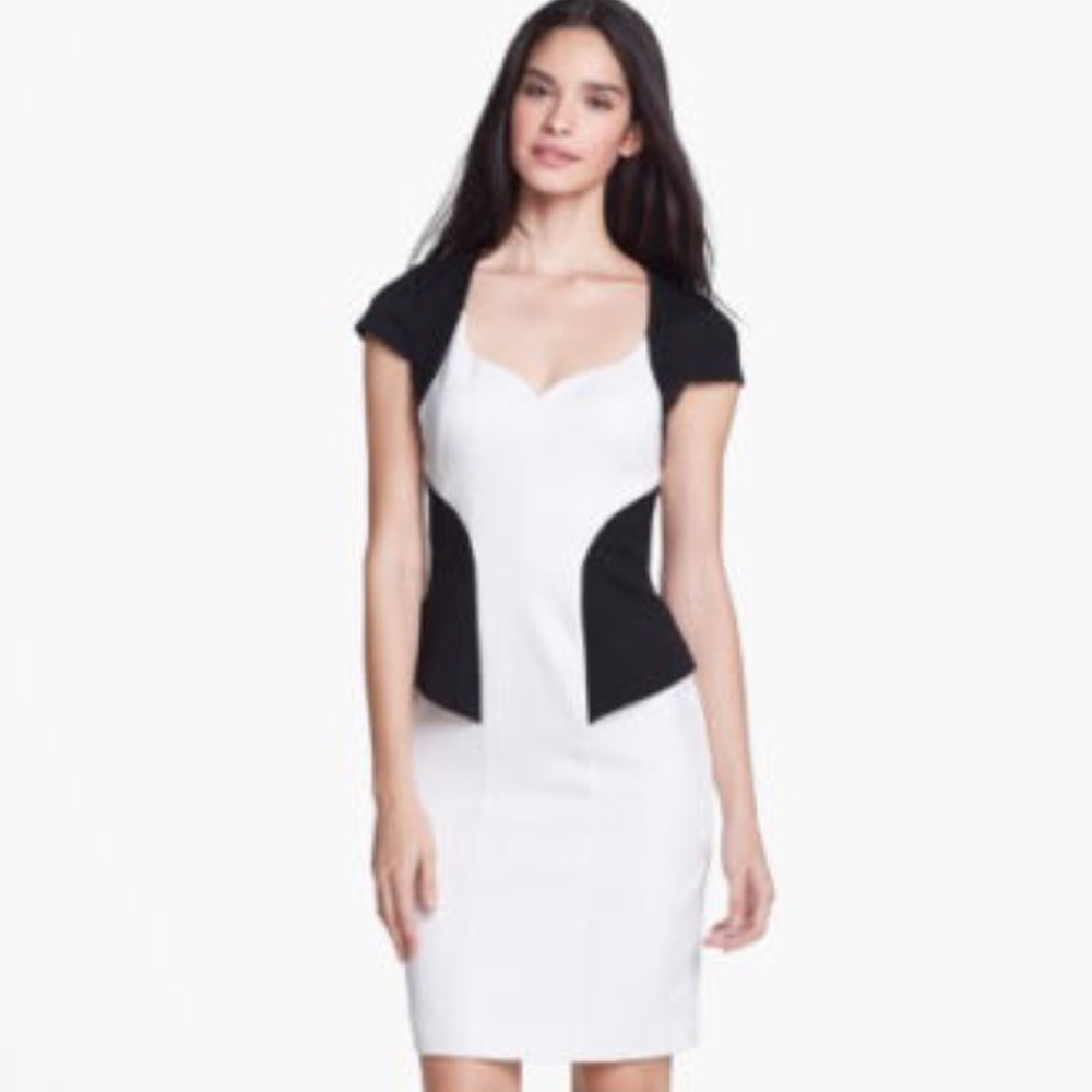 NWT BLACK HALO DANYA BLACK/WHITE PEPLUM DRESS 6